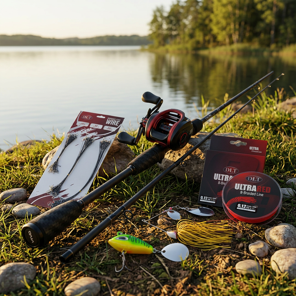Ensemble de pêche au brochet Baitcast avec canne, moulinet, ligne, leurres et bas de ligne