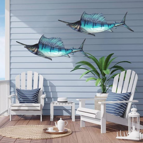 Eurocatch Segelfisch Wanddekoration 110cm 3D Metall & Glas